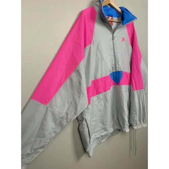 Vintage Nike Vaporwave Pink Windbreaker Retro 90's Packable Pouch Strap Jacket